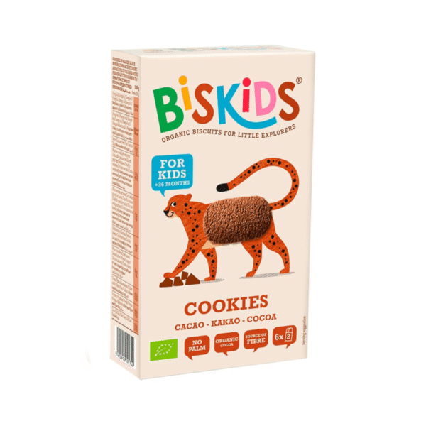 Biskids Βιολογικά Μπισκότα ολικής άλεσης με γεύση σοκολάτα για μωρά 6+ μηνών (6 τμχ), 120g