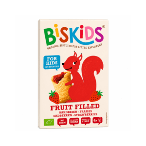 Biskids Βιολογικά Μπισκότα ολικής άλεσης γεμιστό με φράουλα για βρέφη 36+ μηνών (6 τμχ), 120g