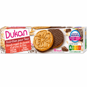 DUKAN Μπισκότα Βρώμης με επικάλυψη μαύρης σοκολάτας & σπόρους chia (16 τμχ), 160g